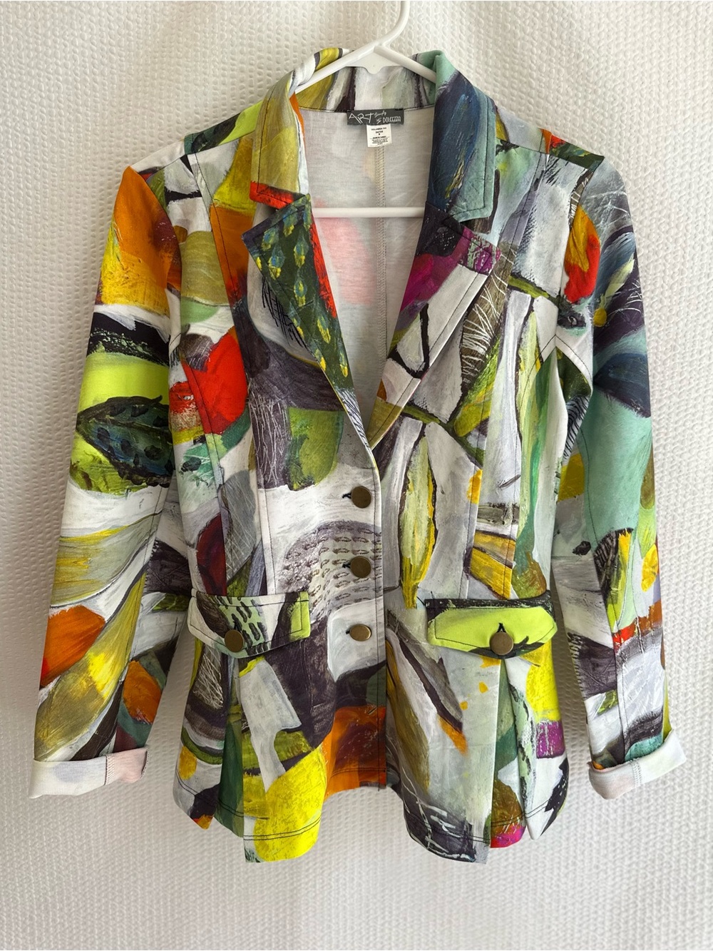 Dolcezza Botanical Abstract Art Soft Denim Blazer Jacket Colorful Size: Small